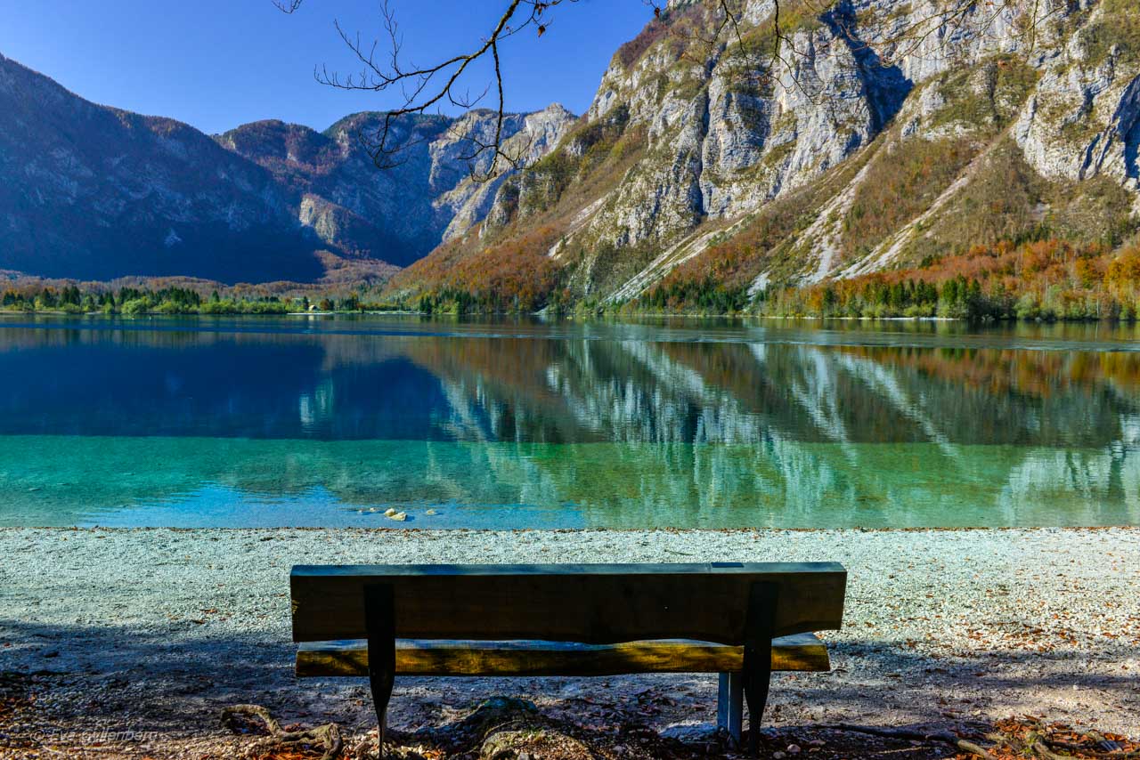 Bänk vid Lake Bohinj - Slovenien