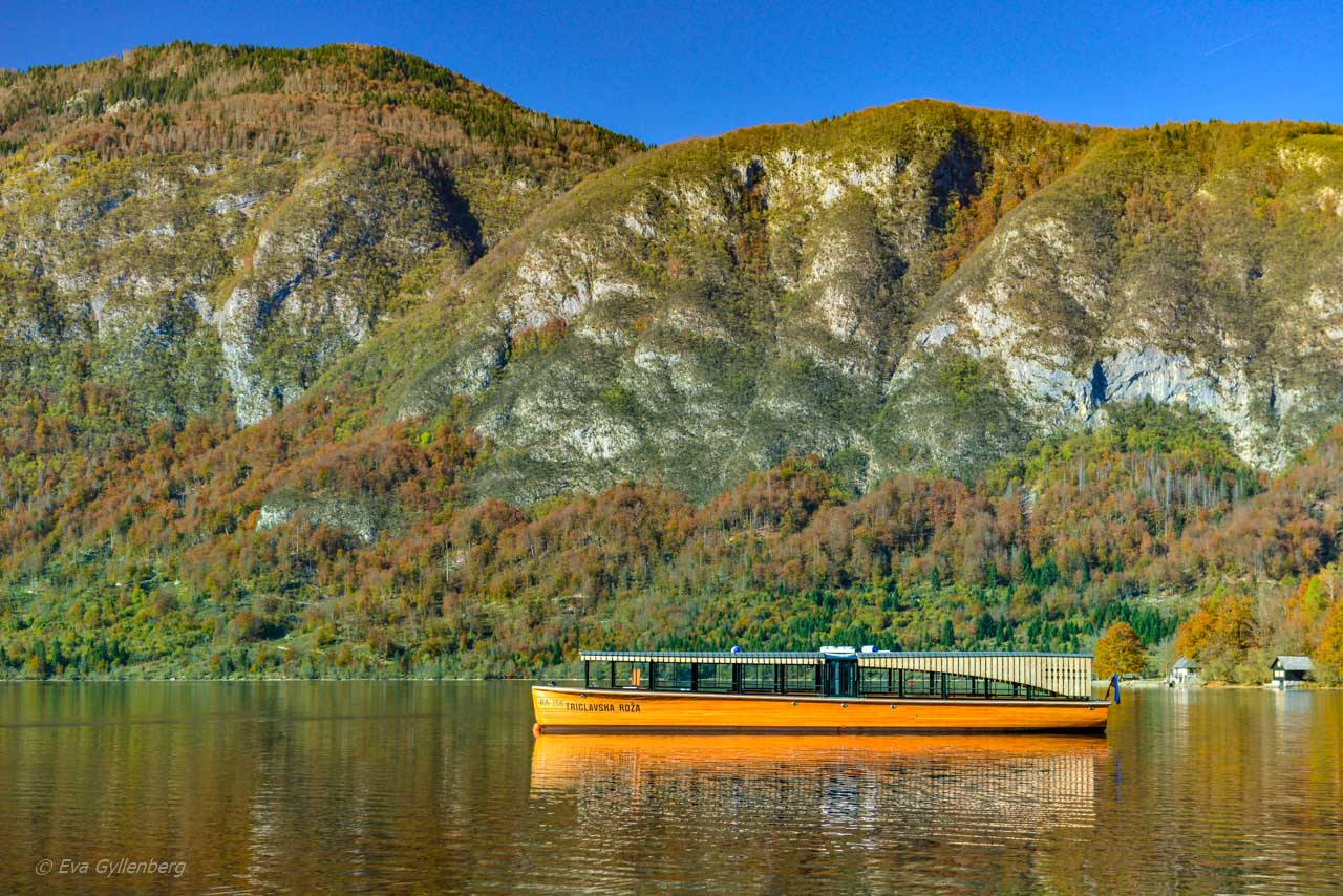 Utflyktsbåt på Lake Bohinj - Slovenien