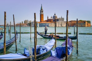 The lagoon and gondolas in Venice
