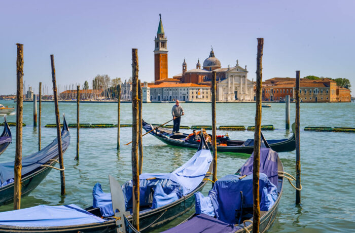 The lagoon and gondolas in Venice