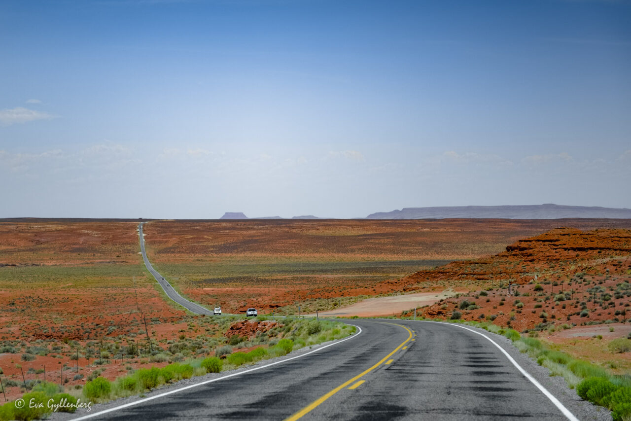 Long desolate roads in Monument Valley