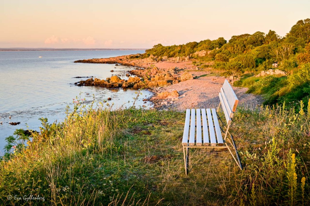 Sittbänk vid Klipporna vid havet strax innan Arild