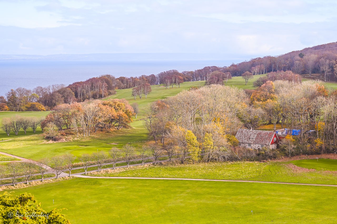 Hus vid golfbana med havet i bakgrunden