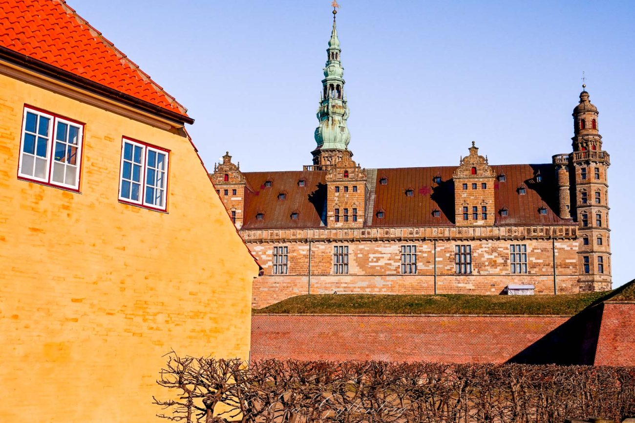 Kronborg slott bakom en häck