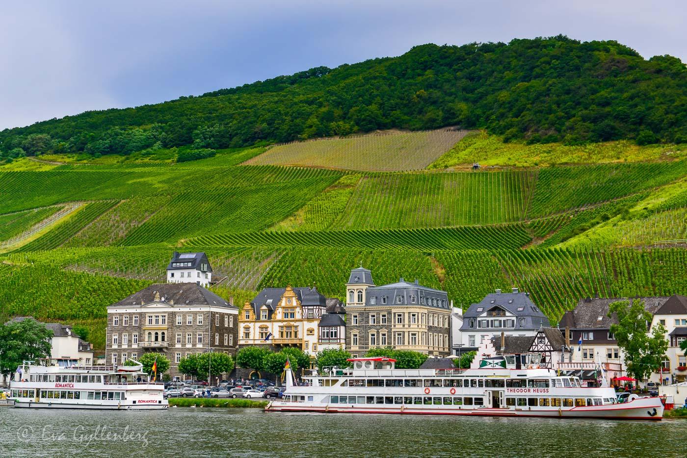 Cruise boats and vineyards in the Mosel Valley