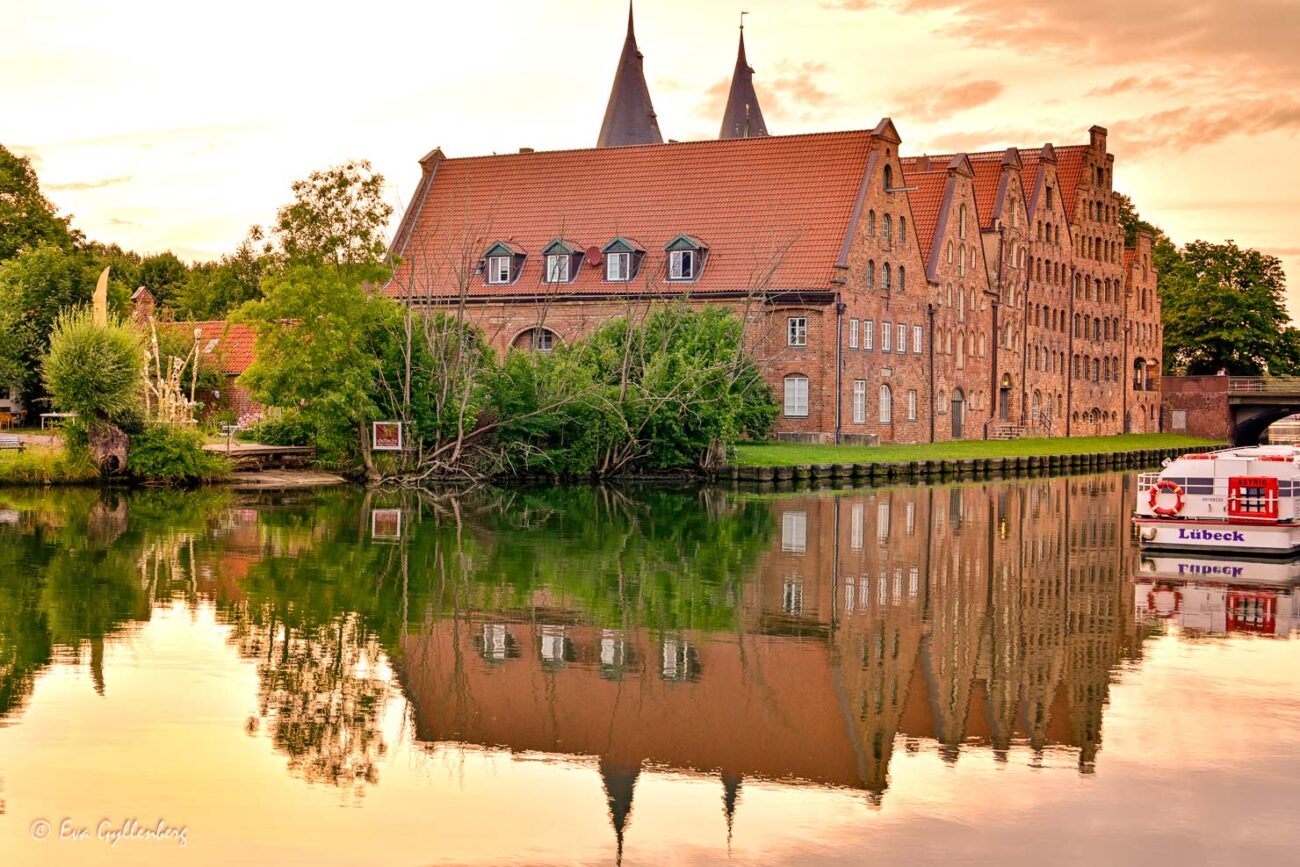 Saltlagren i Lubeck i solnedgång