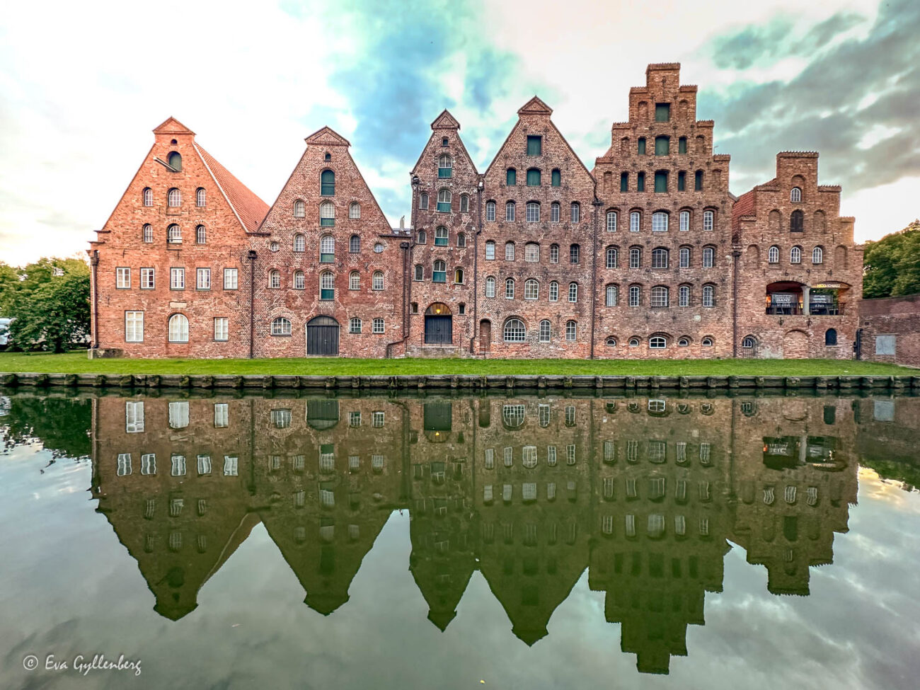 The salt warehouses in Lubeck with a mirror image