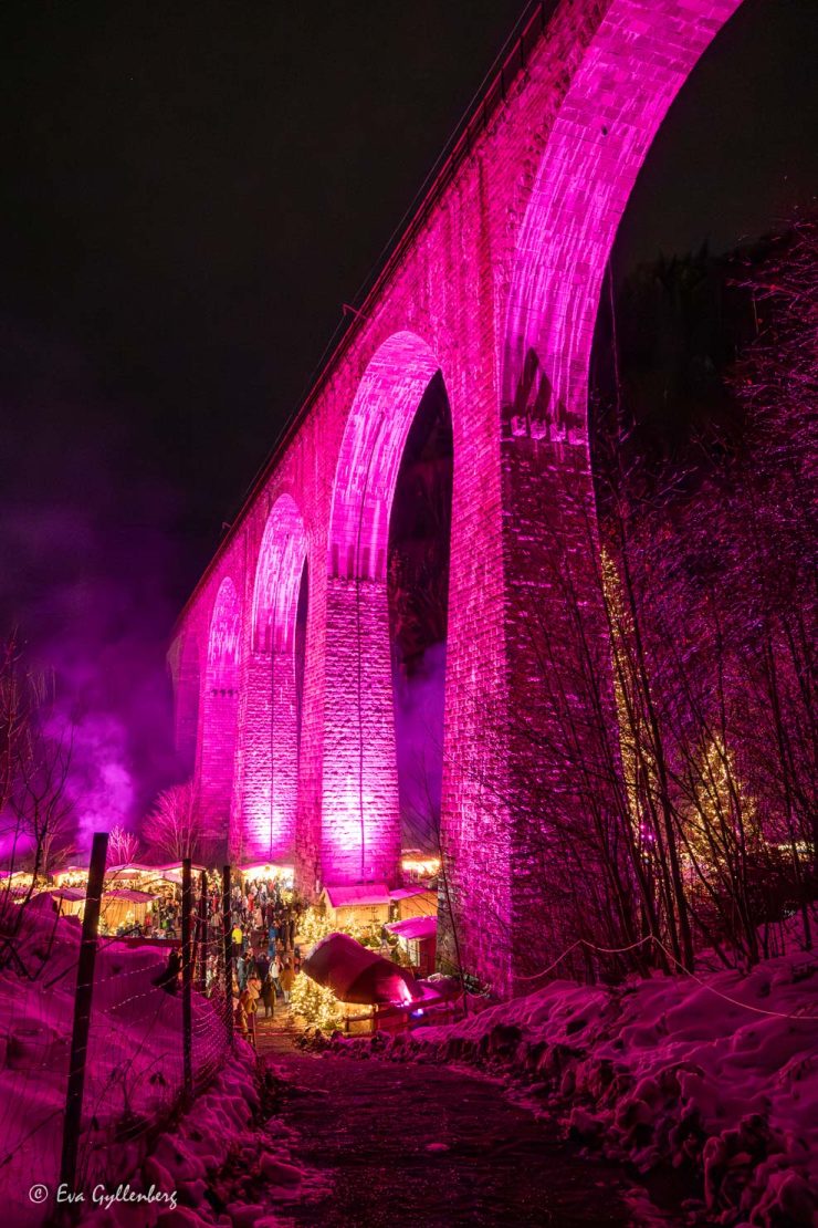 Ravennaravinens julmarknad lyser upp bron i lila